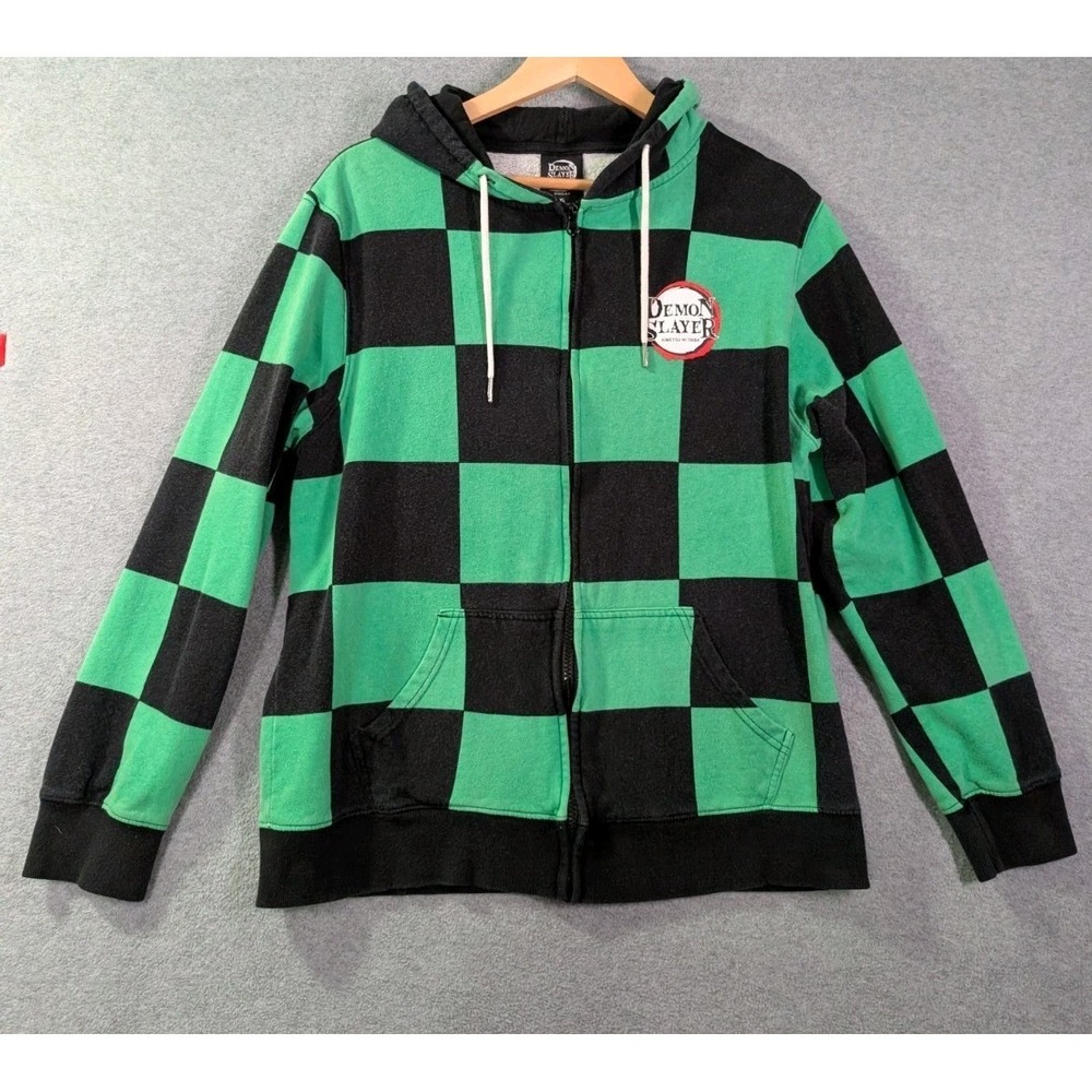 Demon Slayer Tanjiro Checkered Zip Hoodie XL Anime Manga Cosplay Otaku Kimetsu